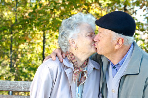 Older couple kissing